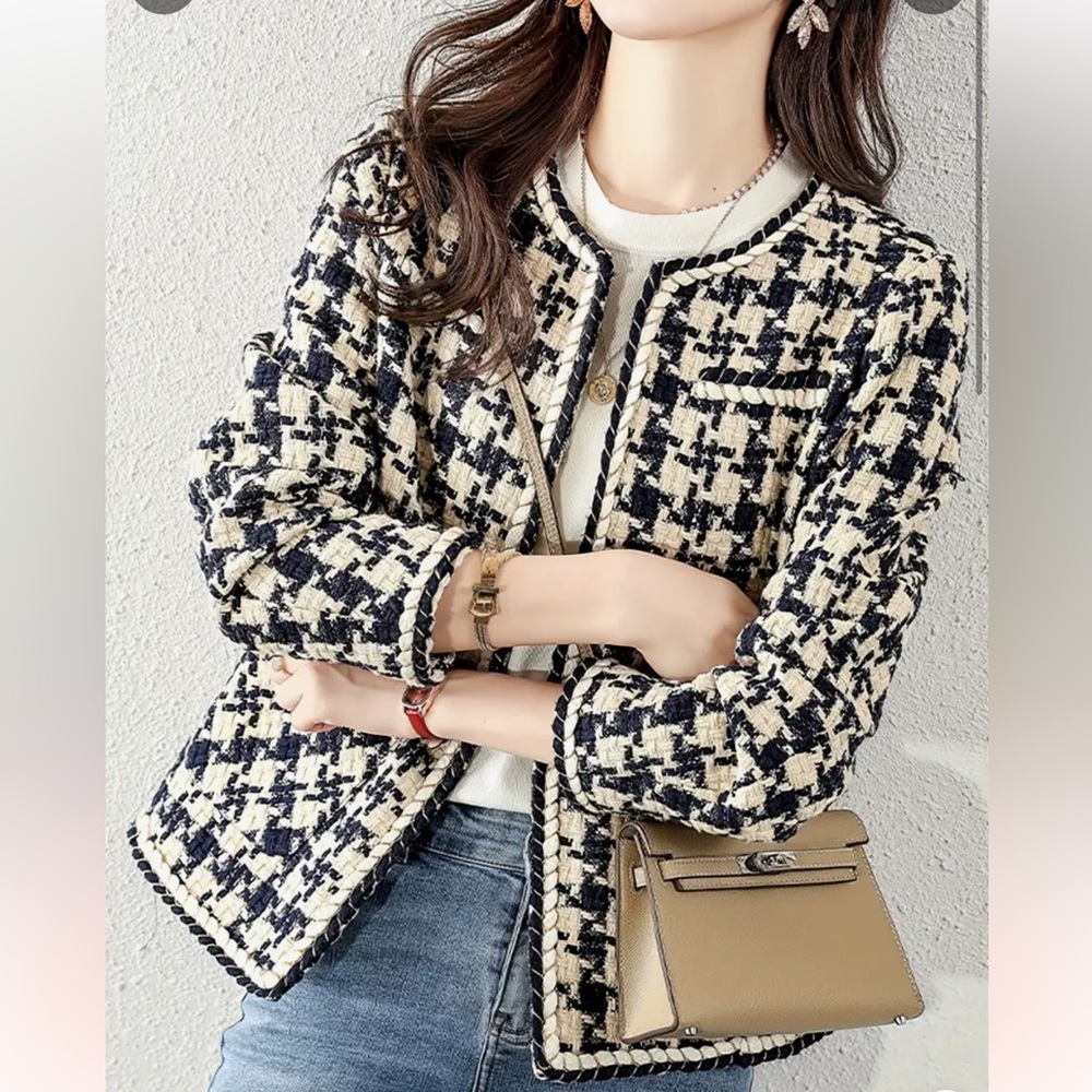 Houndstooth Black White Blazer Jacket